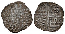 Reino de Castilla y León. Alfonso X (1252-1284). Dinero de seis líneas. (Bautista-368). Ve. 0,60 g. Con creciente en primer cuadrante. MBC-. Est...25,...