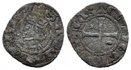 Reino de Castilla y León. Sancho IV (1054-1076). Seisen. Coruña. (Bautista-441). Ve. 0,56 g. Con estrella y venera en 2º y 3º cuadrante. BC+. Est...50...