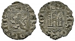 Reino de Castilla y León. Alfonso XI (1312-1350). Novén. Burgos. (Bautista-483.3). Ve. 0,78 g. Con B bajo el castillo y punto bajo las patas del león....