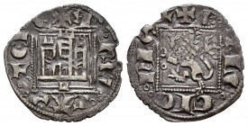 Reino de Castilla y León. Alfonso XI (1312-1350). Novén. León. (Bautista-485.1). Ve. 0,71 g. Roel sobre torre derecha y delante del león. L en la puer...
