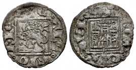 Reino de Castilla y León. Alfonso XI (1312-1350). Novén. León. (Bautista-485.1). Ve. 0,77 g. Con L bajo el castillo y roel sobre la torre derecha del ...