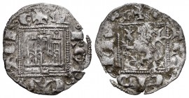 Reino de Castilla y León. Alfonso XI (1312-1350). Novén. León. (Bautista-485.1). (Abm-357.3). Ve. 0,69 g. Con L bajo el castillo, roel sobre la torre ...