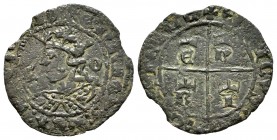 Reino de Castilla y León. Enrique II (1368-1379). Cruzado. Córdoba. (Bautista-645). Ve. 1,15 g. Con busto entre C-O. Cospel ligeramente faltado. MBC-....