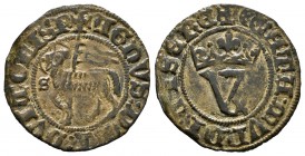 Reino de Castilla y León. Juan I (1379-1390). Blanca del agnus dei. Sevilla. (Bautista-730). Ve. 1,55 g. S delante del cordero. MBC. Est...25,00. Engl...
