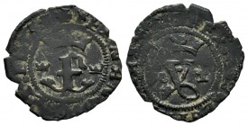 Fernando e Isabel (1474-1504). Blanca. Toledo. (Cal 2008-no cita). (Rs-848). Anv.: F coronada entre coronas. Rev.: Y coronada entre M y T. Ae. 1,31 g....