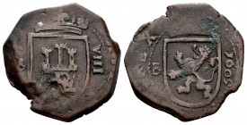Felipe III (1598-1621). 8 maravedís. 1605. Burgos. (Cal 2008-617). (Cal 2019-293). (Jarabo-Sanahuja-D4). Ae. 6,04 g. MBC. Est...20,00. English: Philip...