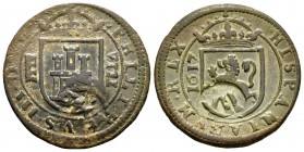 Felipe III (1598-1621). 8 maravedís. 1617. Segovia. (Cal 2019-334). (Jarabo-Sanahuja-D227). Ae. 6,68 g. Acueducto de tres arcos de un piso. Resello XI...
