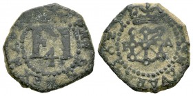 Felipe IV (1621-1665). 4 cornados. 1627. Pamplona. (Cal 2008-1472). (Cal 2019-81). Ae. 2,71 g. Escudo entre P-A. BC+. Est...18,00. English: Philip IV ...