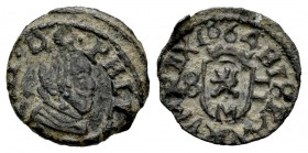 Felipe IV (1621-1665). 2 maravedís. 1664. Madrid. S. (Cal 2008-1462). (Cal 2019-149). (Jarabo-Sanahuja-M469a). Ae. 0,61 g.  Escasa. MBC-. Est...20,00....