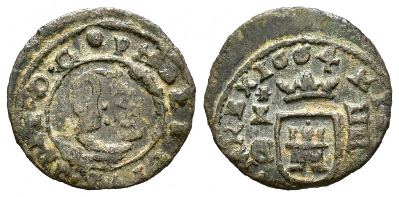 Felipe IV (1621-1665). 4 maravedis. 1664. Cuenca. (Cal 2019-213). Ae. 0,86 g. MB...