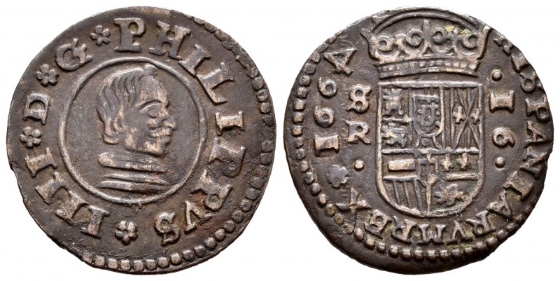 Felipe IV (1621-1665). 16 maravedís. 1664. Sevilla. R. (Cal 2019-499). (Jarabo-S...