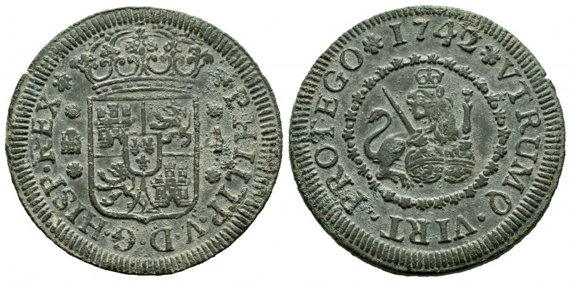 Felipe V (1700-1746). 4 maravedís. 1742. Segovia. (Cal 2019-94). Ae. 5,85 g. MBC...