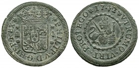 Felipe V (1700-1746). 4 maravedís. 1742. Segovia. (Cal 2019-94). Ae. 5,85 g. MBC. Est...30,00. English: Philip V (1700-1746). 4 maravedís. 1742. Segov...