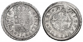 Felipe V (1700-1746). 1 real. 1728. Segovia. F. (Cal 2019-628). Ag. 2,65 g. MBC-. Est...25,00. English: Philip V (1700-1746). 1 real. 1728. Segovia. F...