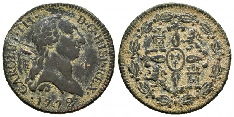 Carlos III (1759-1788). 4 maravedís. 1772. Segovia. (Cal 2019-52). Ae. 5,43 g. B...