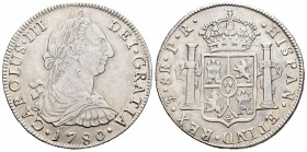 Carlos III (1759-1788). 8 reales. 1780. Potosí. PR. (Cal 2008-982). Ag. 26,94 g. MBC. Est...70,00. English: Charles III (1759-1788). 8 reales. 1780. P...