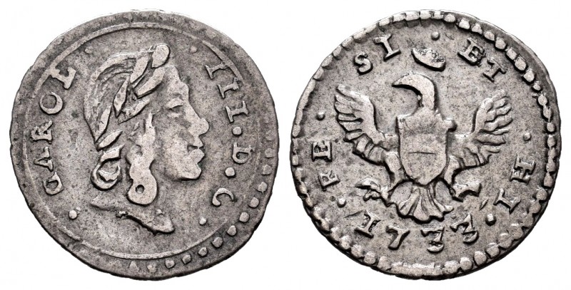 Carlos III (1759-1788). 1/2 tari. 1733. Sicilia. (Mir-541). Ag. 1,18 g. MBC-. Es...