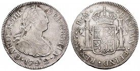 Carlos IV (1788-1808). 2 reales. 1792. Guatemala. M. (Cal 2019-549). Ag. 6,69 g. MBC-. Est...75,00. English: Charles IV (1788-1808). 2 reales. 1792. G...
