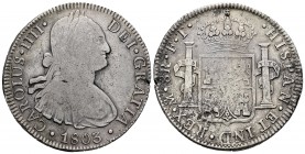 Carlos IV (1788-1808). 8 reales. 1803. México. FT. (Cal 2019-977). Ag. 26,65 g. BC+. Est...45,00. English: Charles IV (1788-1808). 8 reales. 1803. Méx...