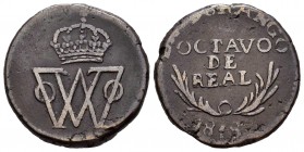 Fernando VII (1808-1833). Octavo de real. 1818. Durango. (Cal 2019-77). Ae. 6,76 g. Escasa. MBC. Est...65,00. English: Ferdinand VII (1808-1833). Octa...