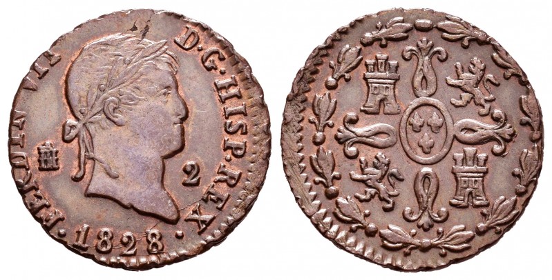 Fernando VII (1808-1833). 2 maravedís. 1828. Segovia. (Cal 2019-150). Ae. 2,32 g...