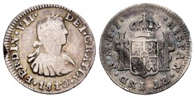 Fernando VII (1808-1833). 1/2 real. 1810. México. HJ. (Cal 2019-392). Ag. 1,62 g. Busto imaginario. Golpe en el canto. BC. Est...20,00. English: Ferdi...