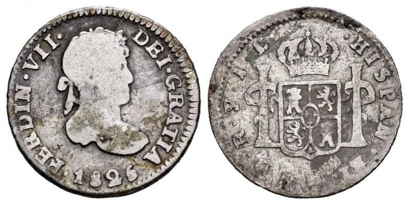 Fernando VII (1808-1833). 1/2 real. 1825. Potosí. (Cal 2019-442). Ag. 1,64 g. BC...