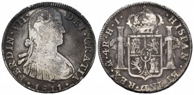 Fernando VII (1808-1833). 4 reales. 1811. México. HJ. (Cal 2019-1091). Ag. 13,16 g. Busto imaginario. Agujero tapado. Rara. BC. Est...40,00. English: ...
