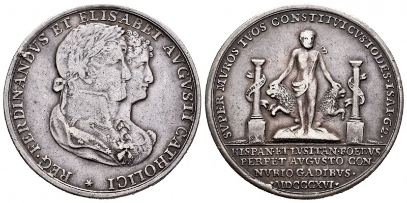 Fernando VII (1808-1833). Medalla. 1816. Cádiz. Ag. 17,32 g. Medalla en plata. M...