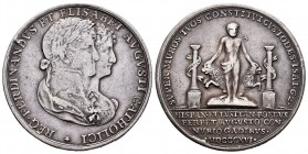 Fernando VII (1808-1833). Medalla. 1816. Cádiz. Ag. 17,32 g. Medalla en plata. Matrimonio de Fernando VII con María Isabel de Braganza. 35 mm. RAH-497...