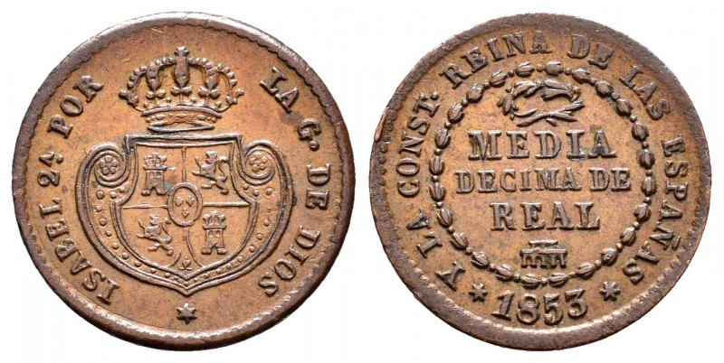 Isabel II (1833-1868). 1/2 décima de real. 1853. Segovia. (Cal 2019-140). Ae. 1,...