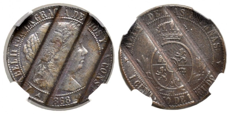 Isabel II (1833-1868). 1 céntimo de escudo. 1868. Segovia. OM. Ae. Desmonetizada...