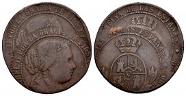 Isabel II (1833-1868). 2 1/2 céntimos de escudo. Sevilla. Ae. 6,28 g. Doble acuñación. BC+. Est...35,00. English: Elizabeth II (1833-1868). 2 1/2 cént...
