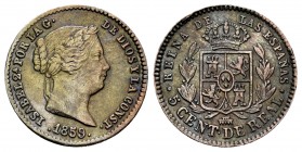 Isabel II (1833-1868). 5 céntimos de real. 1859. Segovia. (Cal 2008-616). Ae. 1,86 g. MBC-. Est...20,00. English: Elizabeth II (1833-1868). 5 céntimos...