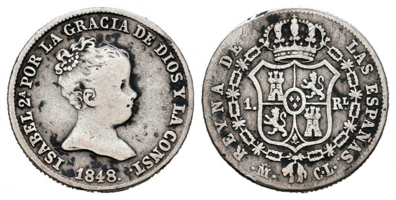 Isabel II (1833-1868). 1 real. 1848. Madrid. CL. (Cal 2008-416). Ag. 1,45 g. Gol...