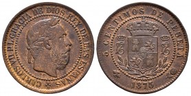 Carlos VII (1872-1876). 5 céntimos. 1875. Bruselas. (Cal 2019-3). Au. 5,02 g. Reverso ligeramente girado. MBC+. Est...75,00. English: Centenary of the...