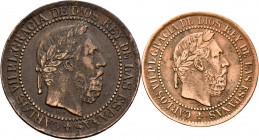Carlos VII (1872-1876). Serie de 5 y 10 céntimos. 1875. Bruselas. Ae. BC+. Est...40,00. English: Centenary of the Peseta (1868-1931). Carlos VII (1872...