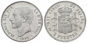 Alfonso XII (1874-1885). 2 pesetas. 1882/1. Madrid. MSM. (Cal 2008-50). (Cal 2019-30). Ag. 9,91 g. Rayas de limpieza en anverso. EBC-. Est...160,00. E...