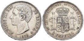 Alfonso XII (1874-1885). 5 pesetas. 1876*18-76. Madrid. DEM. (Cal 2008-26a). Ag. 24,83 g. Limpiada. MBC-. Est...15,00. English: Centenary of the Peset...