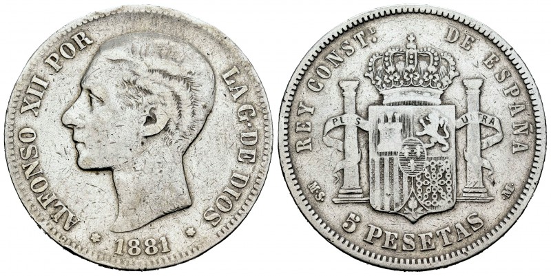 Alfonso XII (1874-1885). 5 pesetas. 1881*_ _-_ _. Madrid. MSM. (Cal 2008-32). (C...