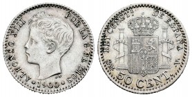 Alfonso XIII (1886-1931). 50 céntimos. 1900*0-0. Madrid. SMV. (Cal 2008-60). (Cal 2019-45). Ag. 2,54 g. MBC+. Est...20,00. English: Centenary of the P...