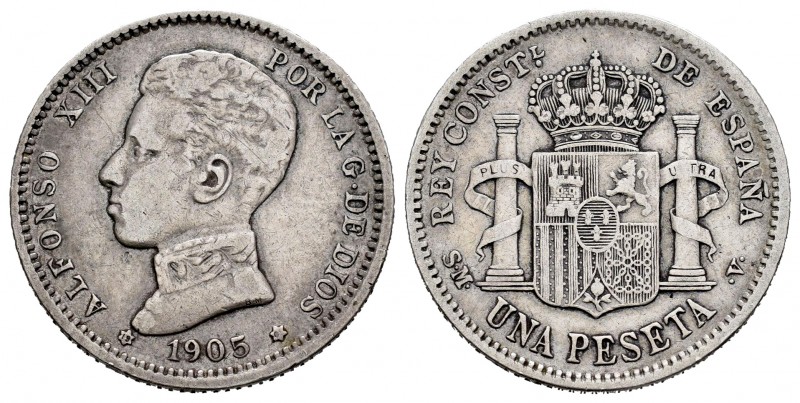 Alfonso XIII (1886-1931). 1 peseta. 1905*19-0_. Madrid. SMV. (Cal 2008-51). (Cal...