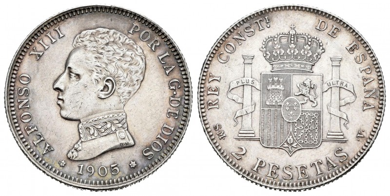 Alfonso XIII (1886-1931). 2 pesetas. 1905*19-05. Madrid. SMV. (Cal 2008-34). Ag....