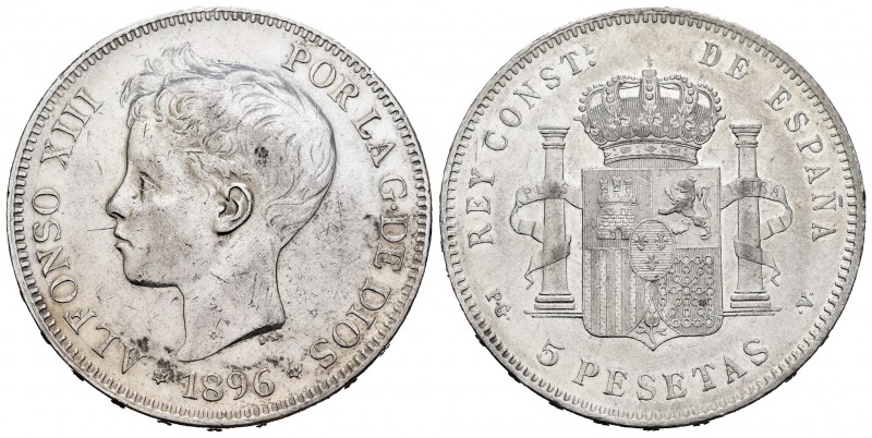 Alfonso XIII (1886-1931). 5 pesetas. 1896*18-96. Madrid. PGV. (Cal 2019-106). Ag...