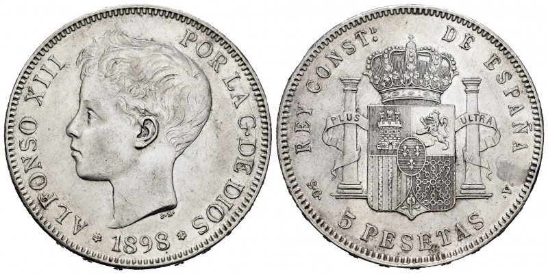 Alfonso XIII (1886-1931). 5 pesetas. 1898*18-98. Madrid. SGV. (Cal 2019-108). Ag...