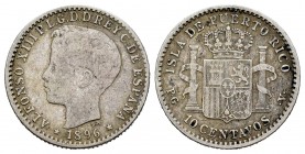 Alfonso XIII (1886-1931). 10 centavos. 1896. Puerto Rico. PGV. (Cal 2008-85). (Cal 2019-125). Ag. 2,43 g. BC+. Est...30,00. English: Centenary of the ...