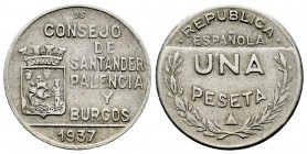 Guerra Civil (1936-1939). 1 peseta. 1937. Santander, Palencia y Burgos. (Cal 2008-16 en serie completa). (Cal 2019-35). Ag. 5,58 g. MBC. Est...15,00. ...