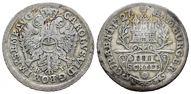 Alemania. Hamburg. 4 shilling. 1727. (Km-395). Ag. 2,87 g. MBC-. Est...25,00. En...