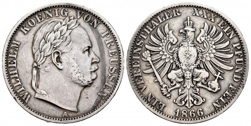 Alemania. Prussia. Wilhelm I. 1 thaler. 1866. Berlín. A. (Km-494). Ag. 18,29 g. ...