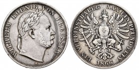 Alemania. Prussia. Wilhelm I. 1 thaler. 1866. Berlín. A. (Km-494). Ag. 18,29 g. Golpecito en el canto. MBC-. Est...35,00. English: Germany. Prussia. W...